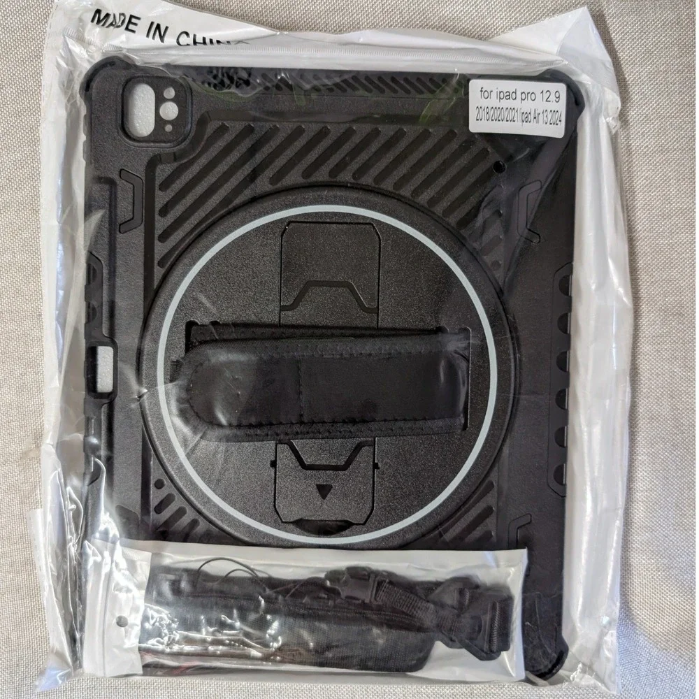 Shockproof Tablet Case iPad Pro 12.9 Black Rugged Stand Strap 360 degree swivel
